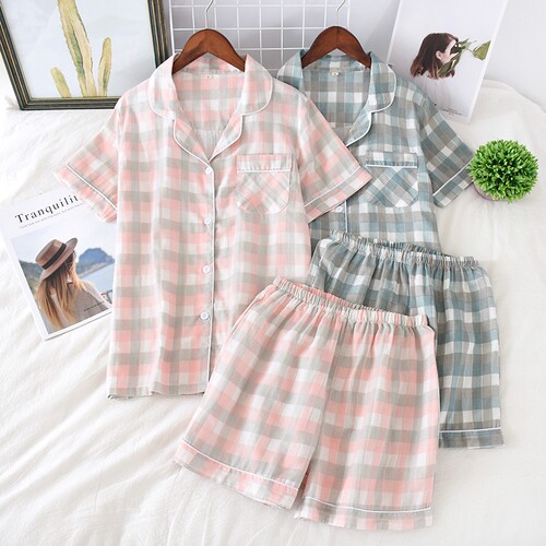 Japanese simple short pyjamas women 100% cotton short sleeve