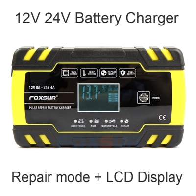 FOXSUR 12V 8A 24V 4A Pulse Repair Battery Charger, Motorcyc