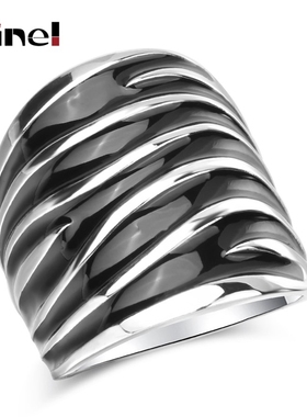 Kinel Unique Punk Rock Black Enamel Big Ring Fashion Wave P