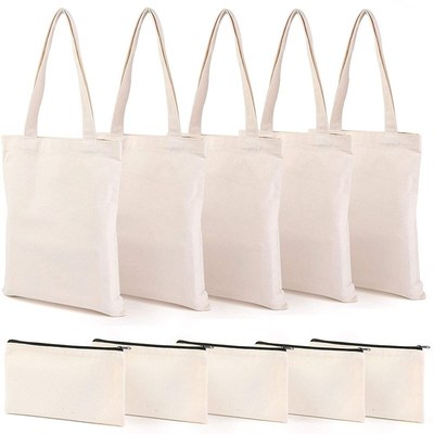 Canvas Pencil Pouch Tote Bags Set,DIY Craft Blank Makeup Ba