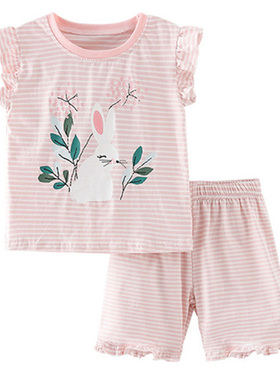 2022 Summer Children Girl Clothing Set Printed Rabbit Girl C