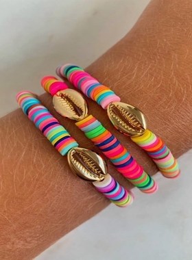 Gold Shell Beaded Bracelet  For Women Boho Friendship Colorf