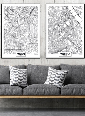 Modern Simple Wind Black And White City Line Map Bedroom Li