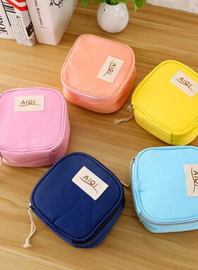 Cute Candy Color Sanitary Napkin Bag Wallet Cotton Linen