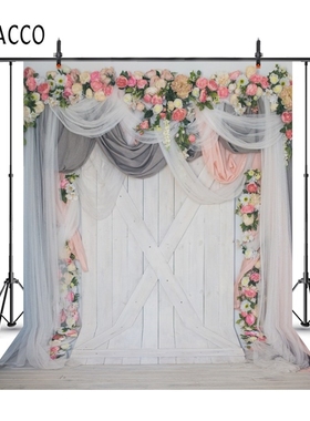 Wedding Backgrounds Flower Wreath Curtain Gray Wooden Board
