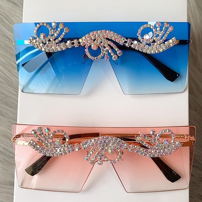 Oversized Sunglasses Women Luxury Rhinestone Men Frameless