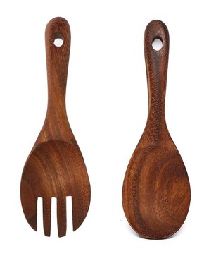 8.7 Inch Acacia Wooden Salad Servers Rice Spoon Fork with Lo