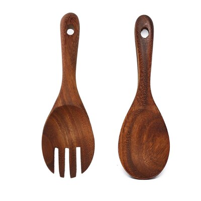 8.7 Inch Acacia Wooden Salad Servers Rice Spoon Fork with Lo