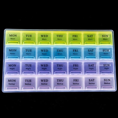 1PCS 4 Row 28 Squares Weekly 7 Days Tablet Pill Box Holder