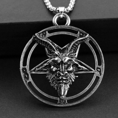 Baphomet Inverted Pentagram Goat Head Necklace Vintage Bapho