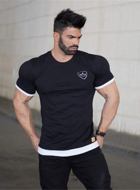 New men cotton Short sleeve t shirt Fitness bodybuilding