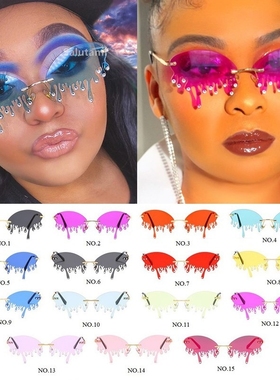 Wholesale Chic Rimless Candy Color Crystal Tears Sunglasses