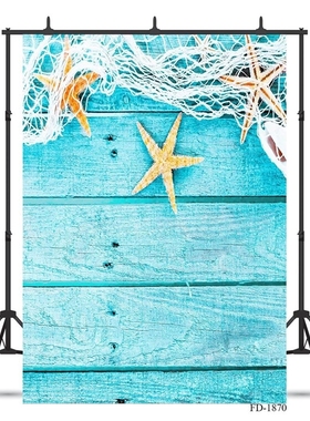 Starfish On Blue Wooden Board Vinyl Photography Background
