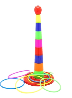 Colorful Sport Ring Toss Game Set Circle Ferrule Stacked