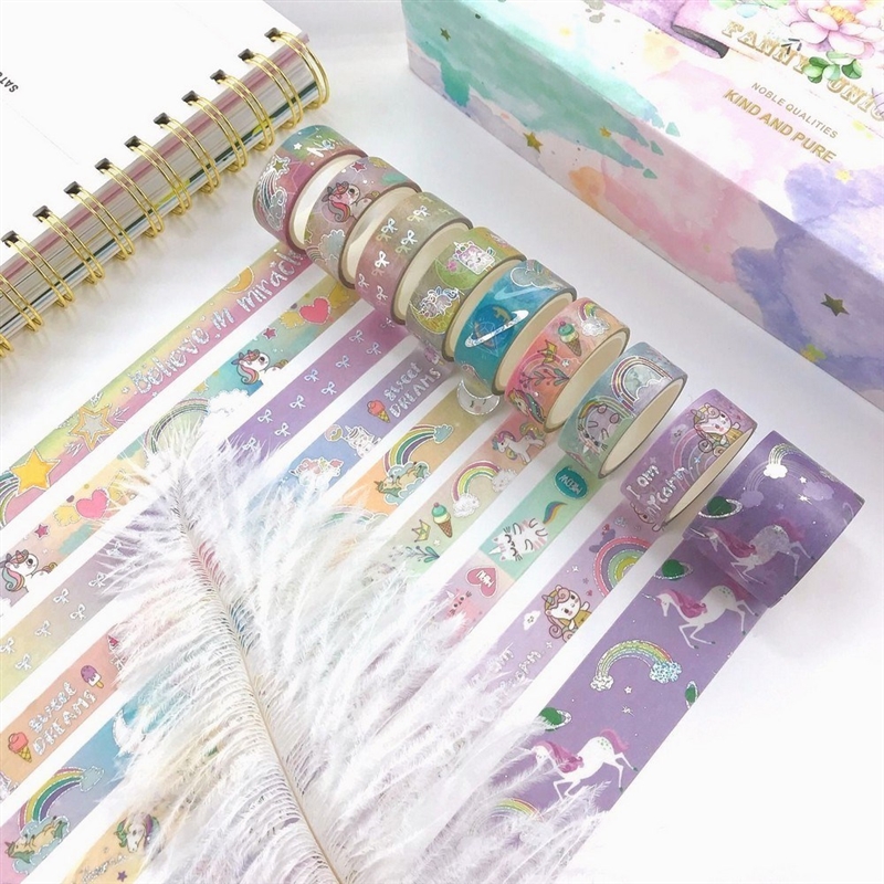 9pcs/set Silver Foil Washi Tape Unicorn Gift Paper Scrapbook