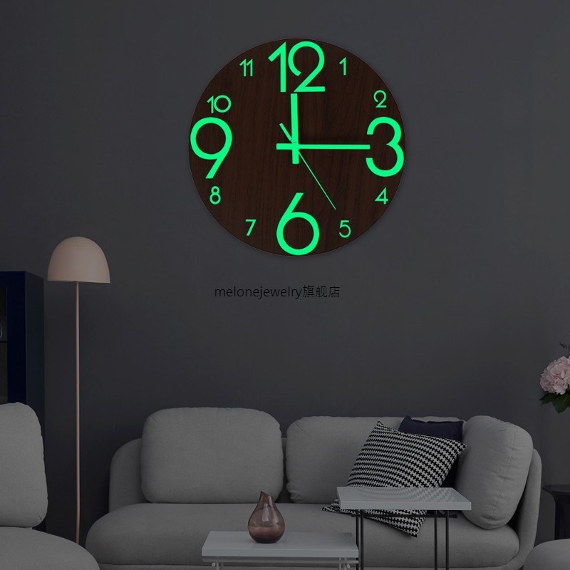 New Wooden Wall Clock Lunous Number Hanging Clocks Quiet Dar