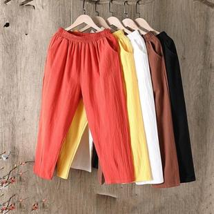 Cotton Linen Pants Women Spring Summer Large Size Solid Colo