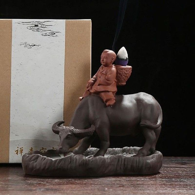 Cow Boy Ceramic Waterfall Backflow Incense Burner Holder