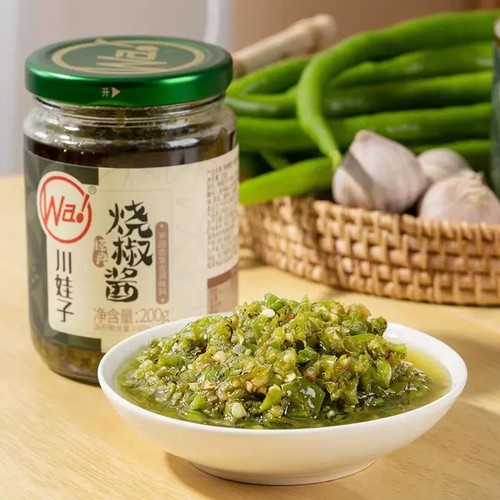 川娃子炭烤烧椒酱蒜蓉辣椒酱200克瓶装四川拌饭虎皮青椒酱下饭菜