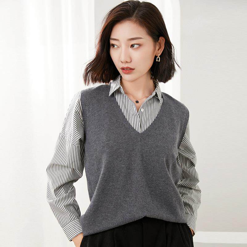 黑色V领毛衣针织马甲背心女春秋季新款坎肩叠穿外搭马夹