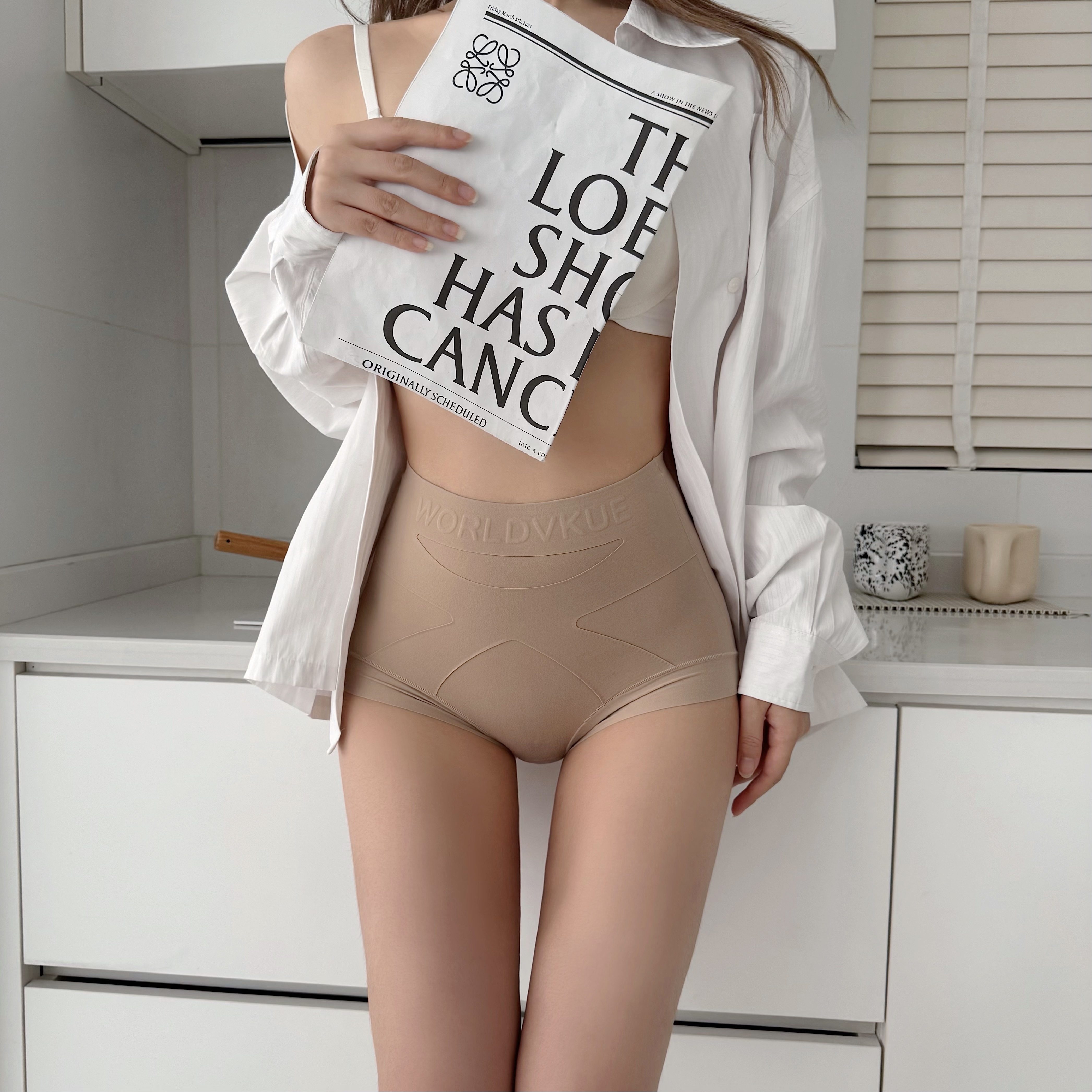 高腰收腹内裤女塑型无痕裸感舒适纯棉裆透气咖色提臀收胯三角短裤