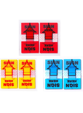 黄色蓝色sign here 签名签字指示贴索引贴便利贴标签提示提醒箭头