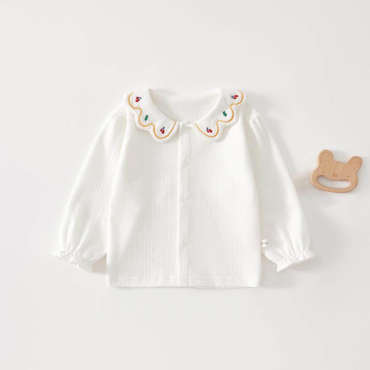 新款女宝宝白色衬衫春秋婴儿翻领长袖打底衫小童女童上衣T恤百搭