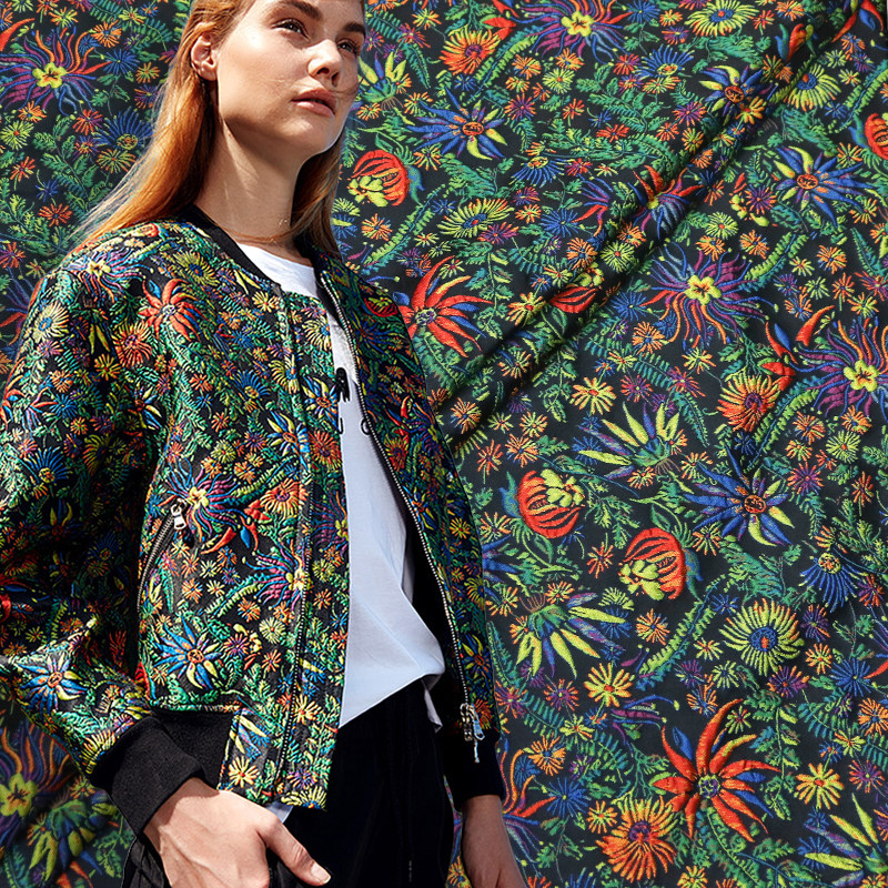 雲裳欧美秋冬高精密立体花朵色织提花面料连衣裙西装时装服装布料