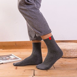 足裂袜脚裂袜 足跟型防裂袜子日系潮流布标双针纯棉秋冬款 男士 新品