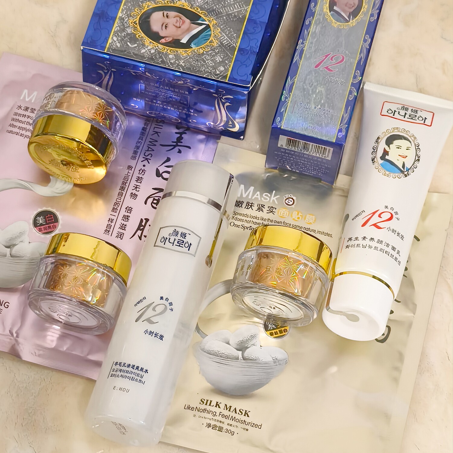 颜姬化妆品美白祛斑霜正品老牌子官方颜姬再生素五件套装日霜晚霜