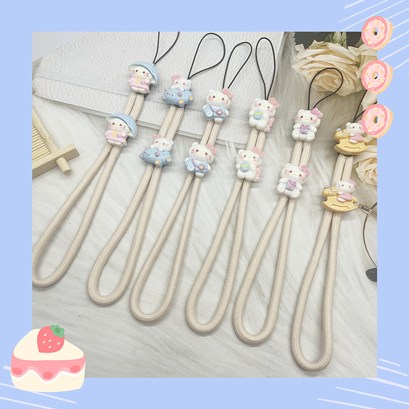 米白色卡通凯蒂猫手机挂绳手腕绳短款尼龙手机链挂件手绳子防摔丢,3C数码配件,手机挂件/手机链,淘宝优惠券,粉丝福利购,淘宝优惠卷