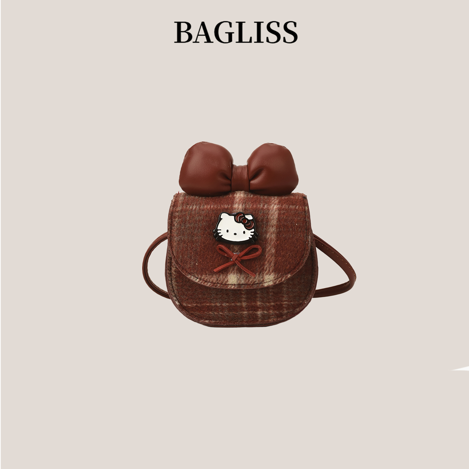 2026猫咪格纹女童口红包耳机包潮