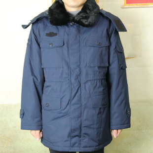 正品海藍藏青大衣男士冬季中长款加厚短款老式常服棉袄大衣