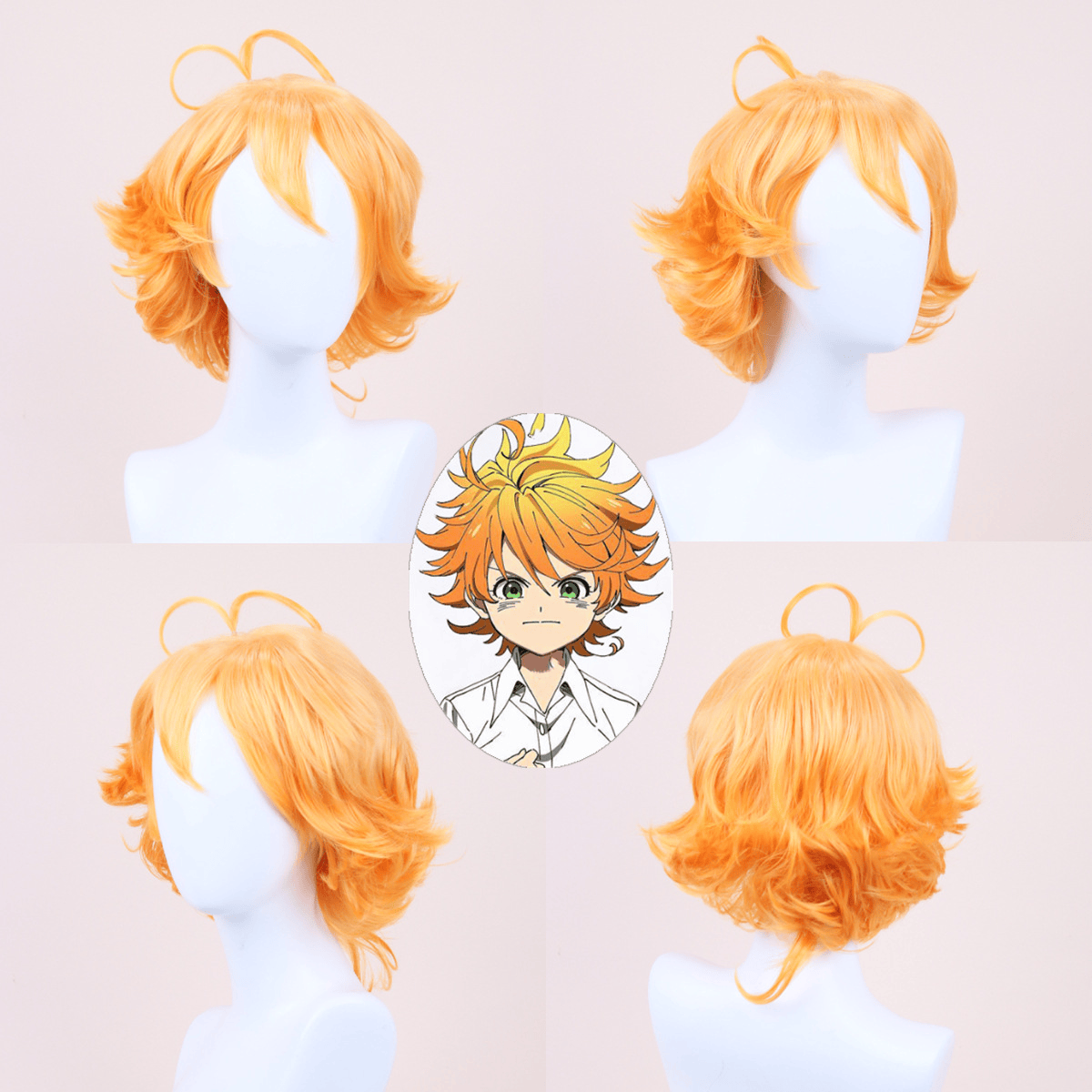 约定的梦幻岛艾玛橙黄渐变色短发cosplay假发高弹力玫瑰网cos wig