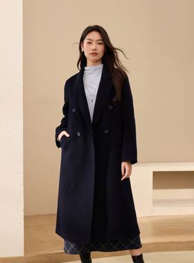 【暮光】高级感藏蓝色收腰双面毛呢外套纤莉秀大码女装胖mm冬新款