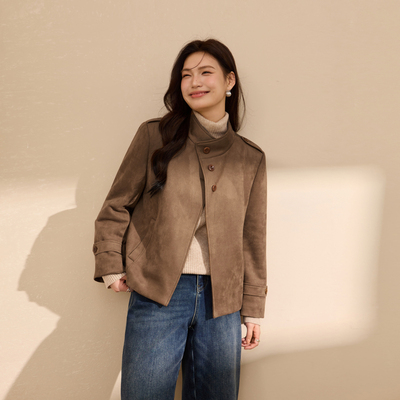 纤莉秀女装复古麂皮绒夹棉外套