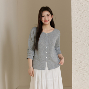 絮语 胖mm2026夏装 亚麻混纺开叉设计针织衫 女装 新款 纤莉秀大码