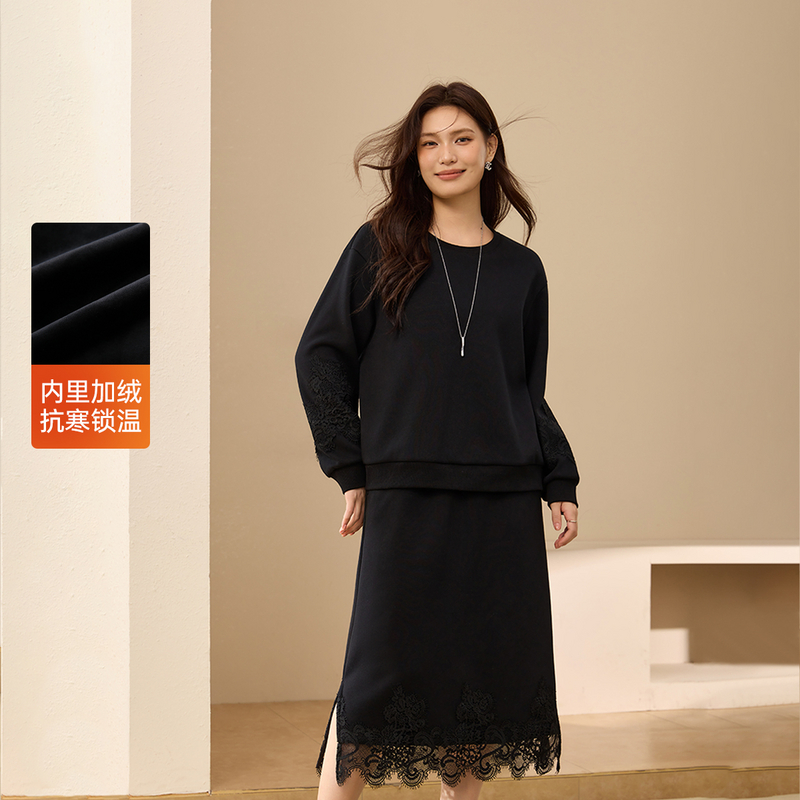 【加绒卫衣套装】休闲宽松两件套纤莉秀大码女装胖mm2025冬装新款