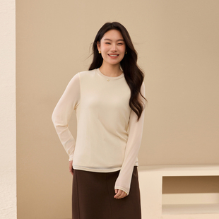 简约百搭上衣胖mm秋装 女装 纤莉秀大码 新款 内里抓毛百搭针织衫