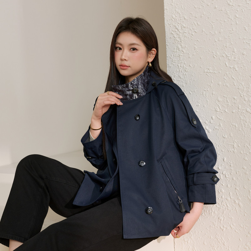 【短款立领风衣】复古潮流设计感外套纤莉秀大码女装胖mm春装新款