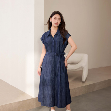 【沧澜】老钱风棉麻混纺收腰连衣裙纤莉秀大码女装胖mm2025夏新款