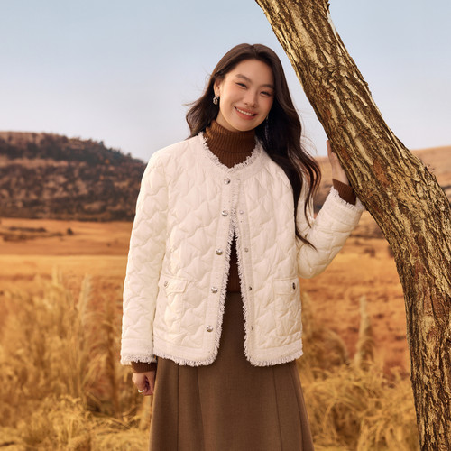 纤莉秀女装流苏毛边薄款羽绒服