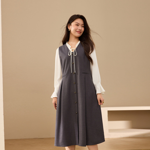【无袖叠穿连衣裙】纤莉秀大码女装法式优雅V领裙子胖mm冬装新款