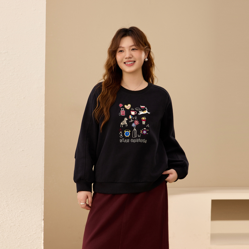 纤莉秀大码女装纯棉舒适抓毛卫衣