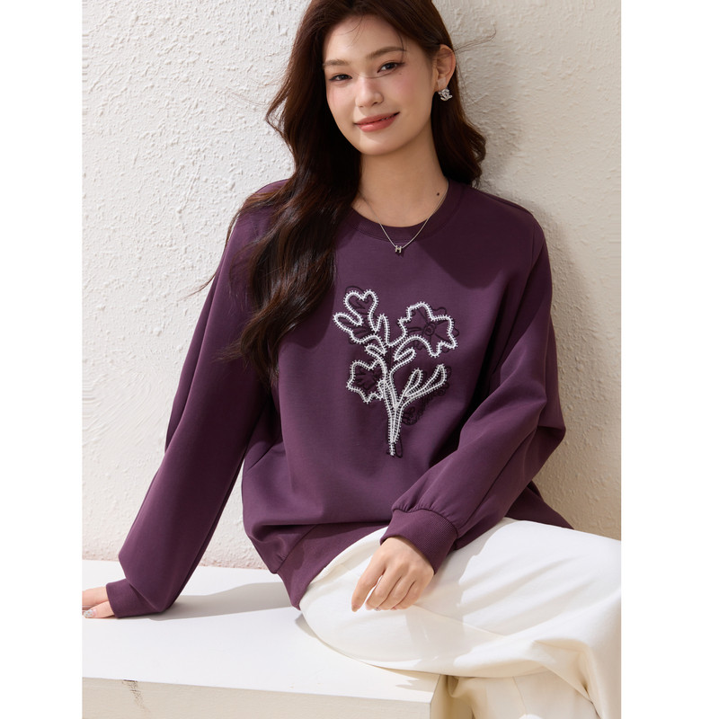 【简约圆领百搭卫衣】纤莉秀大码女装时尚别致绣花上衣胖mm春新款,女装/女士精品,大码内搭,淘宝优惠券,粉丝福利购,淘宝优惠卷