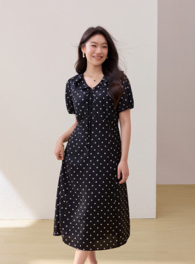纤莉秀大码女装温柔风波点连衣裙