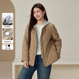 百搭外套胖mm冬装 女装 纤莉秀大码 新款 葫芦裥保暖锁温连帽棉服