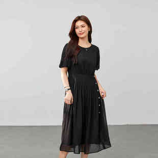 时尚 胖mm夏装 设计感收腰显瘦莱赛尔连衣裙 女装 新款 纤莉秀大码