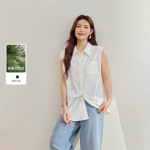 【极简风无袖衬衫】通勤职业扭结上衣纤莉秀大码女装胖mm夏季新款