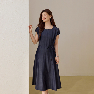 知性大气显瘦长裙胖mm夏装 女装 纤莉秀大码 新款 复古深色连衣裙